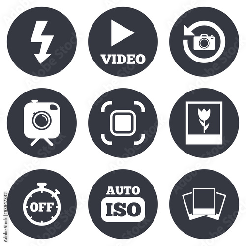 Photo, video icons. Camera, photos and frame.
