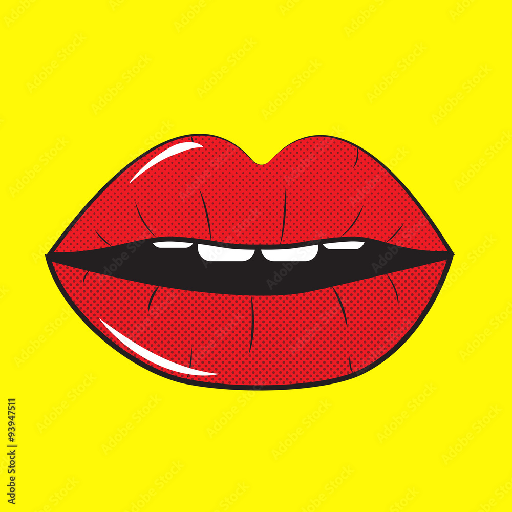 Open Red Lips Pop Art Background Vector 