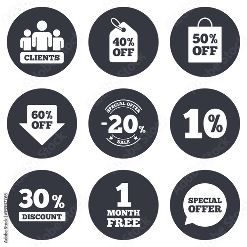 Sale discounts icon. Shopping, deal signs.