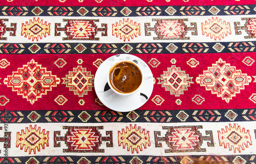 cup of coffee on the traditional turkish tablecloth © satura_