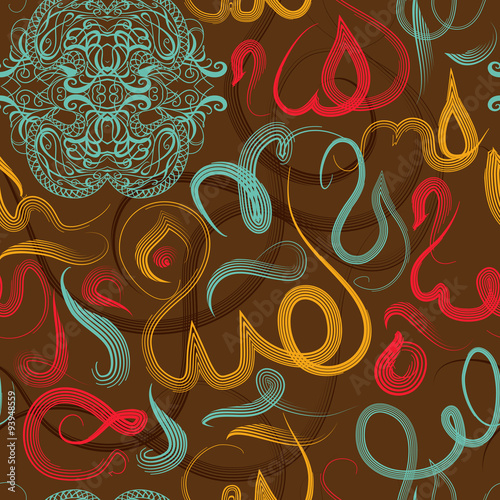 Colorful seamless pattern ornament Arabic calligraphy of text Eid Mubarak concept for muslim community festival Eid Al Fitr(Eid Mubarak)(Translation: thank god)