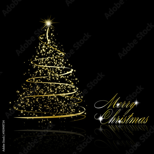 Abstract golden christmas tree on black background
