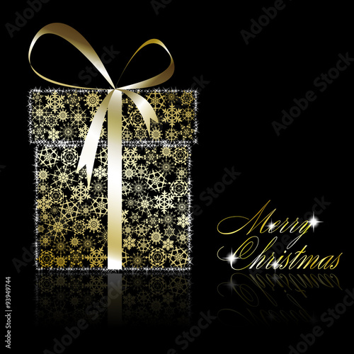 Golden Christmas  gift bpx made of gold snowflakes with stars on