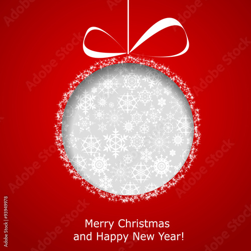 Abstract Christmas ball cutted from paper on red background