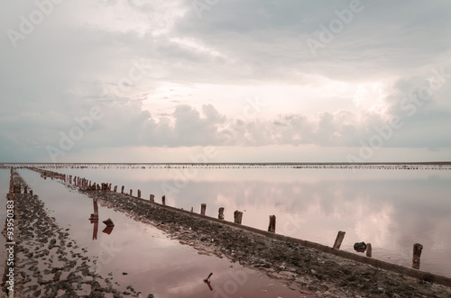 Storm clouds over the salty pink lake