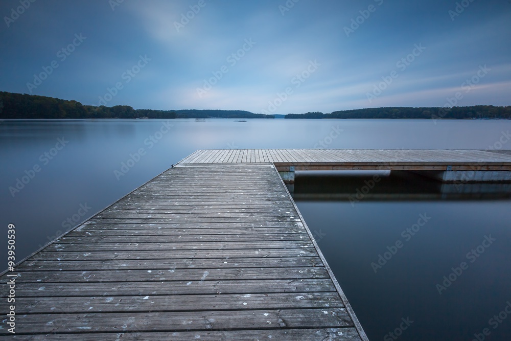 Fototapeta premium Wooden jetty on city beach of Olsztyn