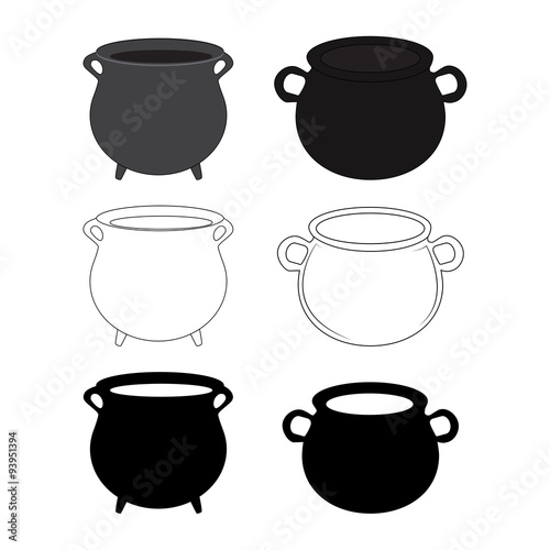 Empty witch cauldron, pot set. Cartoon Vector illustration isolated on white background. photo