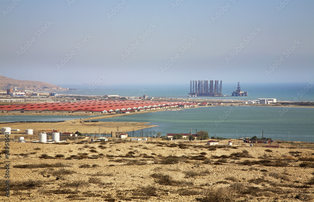 Caspian Sea in Lokbatan near Baku. Azerbaijan