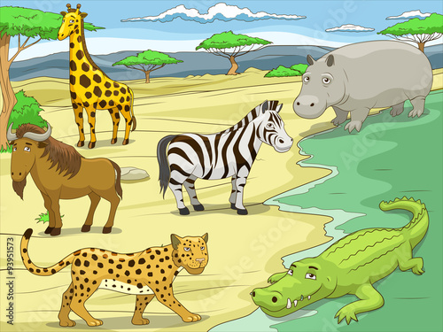 Fototapeta Naklejka Na Ścianę i Meble -  Educational game  African savannah animals 