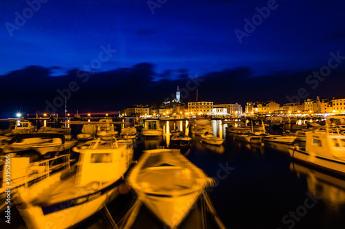 Small boats inside the harbor of an old Venetian town, Rovinj, Croatia © daliu