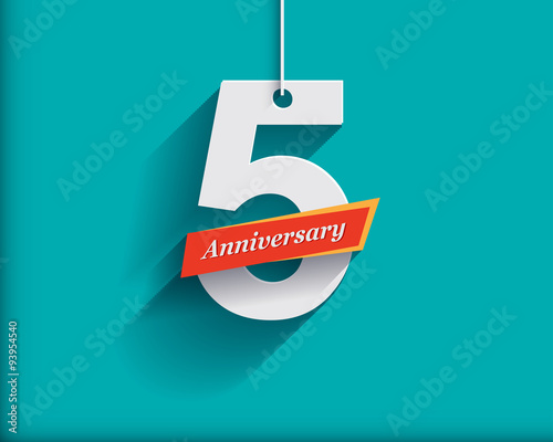 5 Anniversary numbers with ribbon. Flat origami style with long