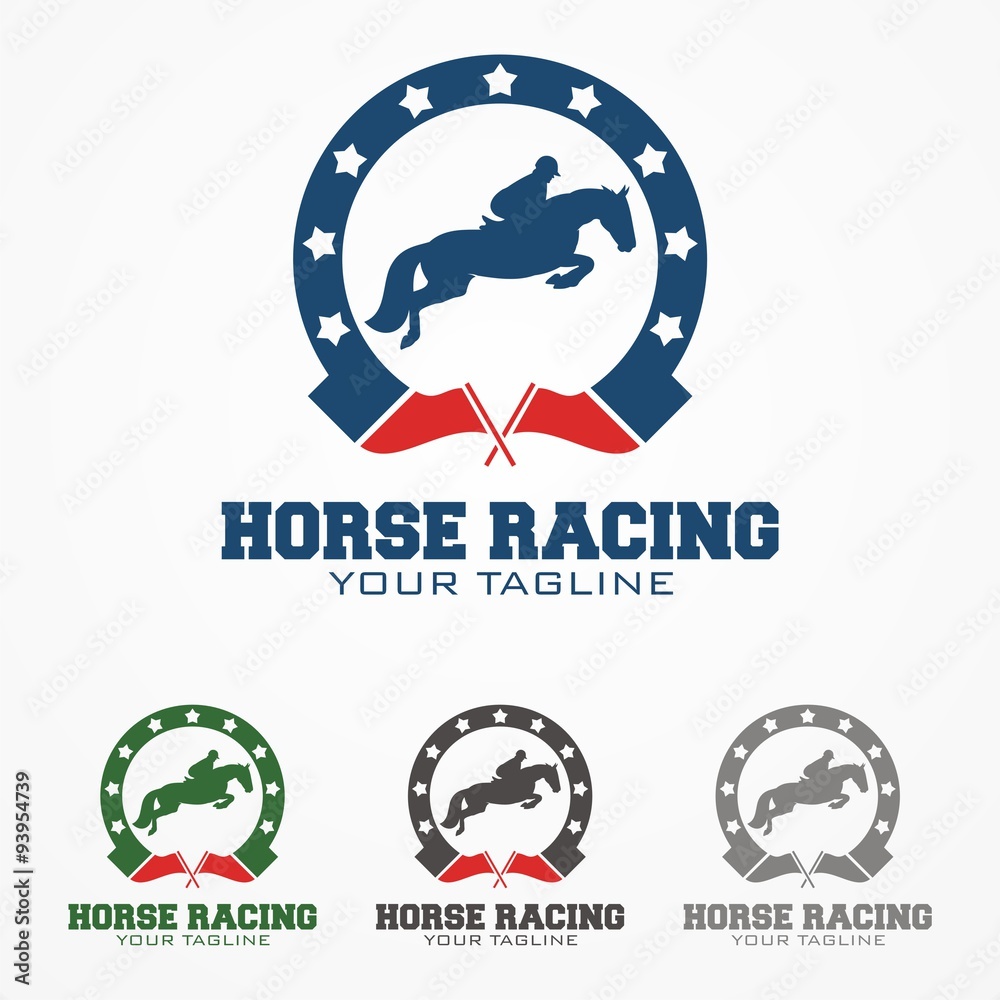 Horse Racing Logo. horse race stylized symbol, jockey riding a horse