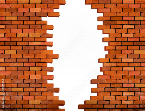 Vintage brick wall background with hole. Vector