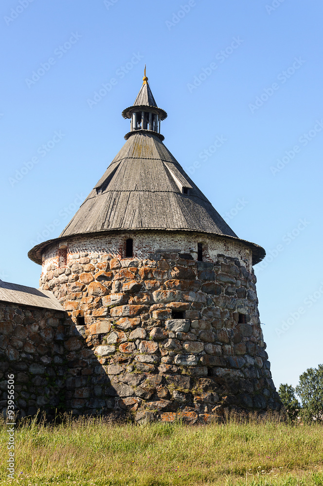 Fototapeta premium Ancient stone tower of Solovetsky monastery