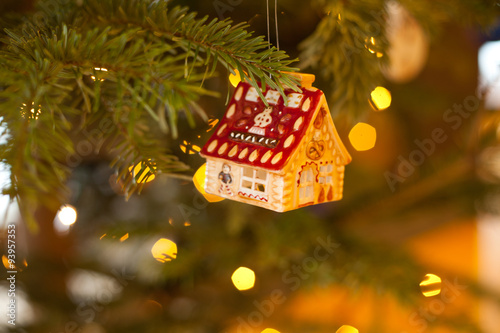 christmas decoration house shape on the tree