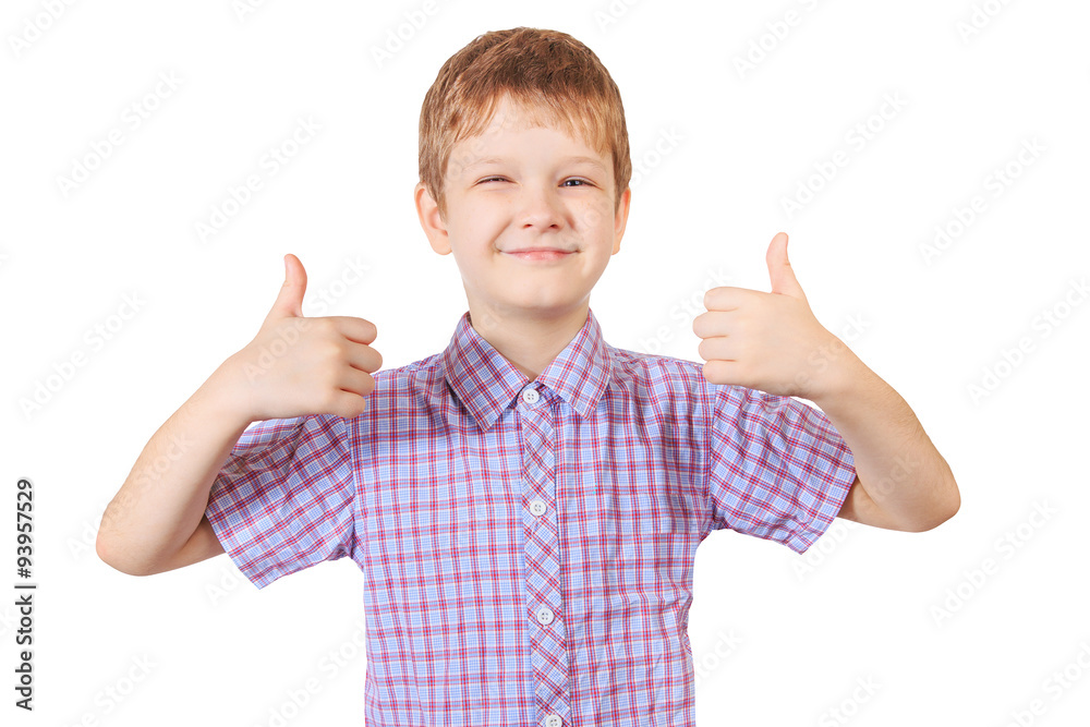 Smiling boy holding his thumb up. Isolated in white. Smiling boy holding his thumb up. Isolated in white.