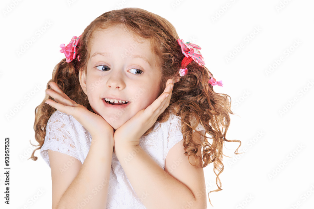 Surprised little girl in light background Surprised little girl in light background