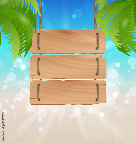Wooden signboard on tropical beach