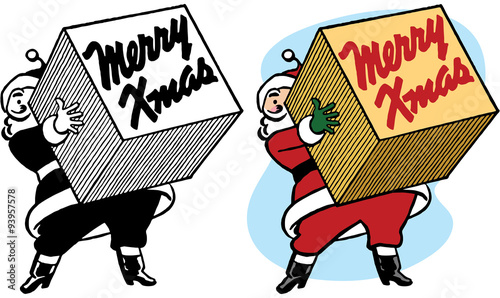 Santa Claus holding Merry Christmas sign