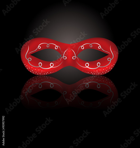 Theater red mask with reflection on black background 