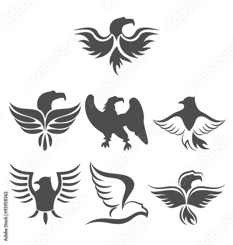 Set icon of eagles symbol isolated on white background