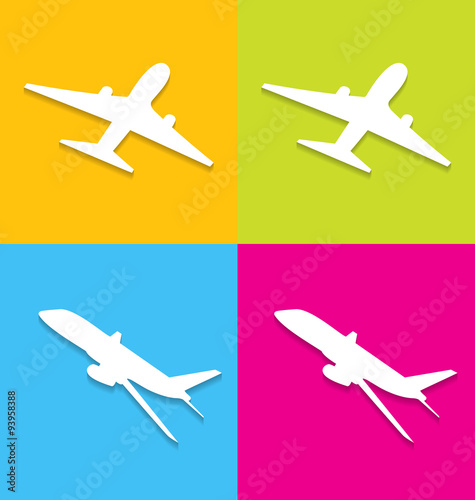 Aircraft symbols isolated on colorful background