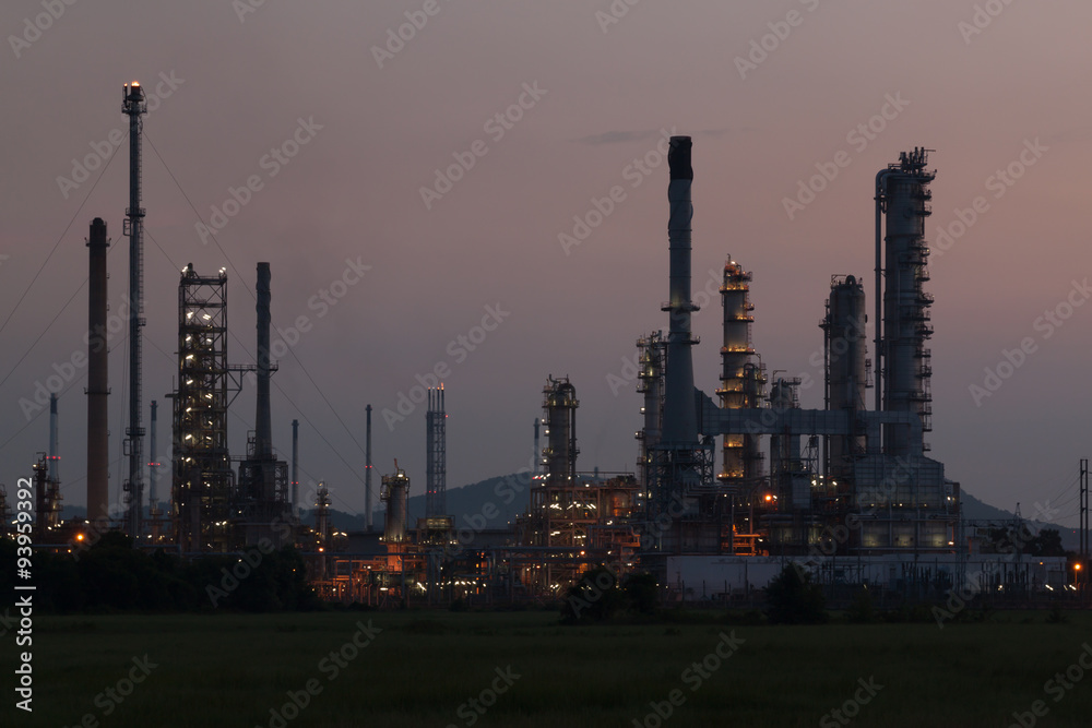 Oil refinery factory at sunrise