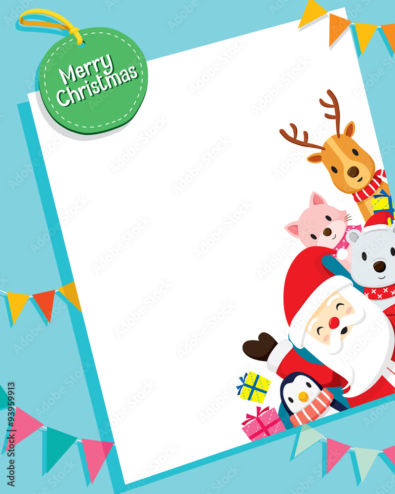 Christmas Card With Santa Claus And Animals, Merry Christmas, Xmas, Happy New Year, Objects, Animals, Festive, Celebrations