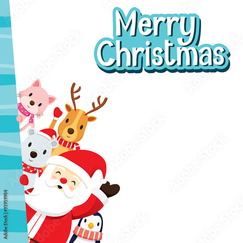 Fototapeta Naklejka Na Ścianę i Meble -  Christmas Greeting Card With Santa Claus And Animals, Merry Christmas, Xmas, Happy New Year, Objects, Animals, Festive, Celebrations