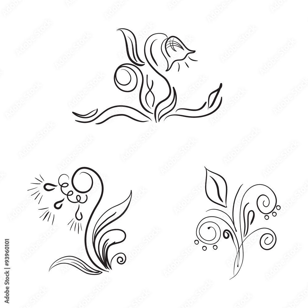 Sketch with flowers, doodles, vector illustration