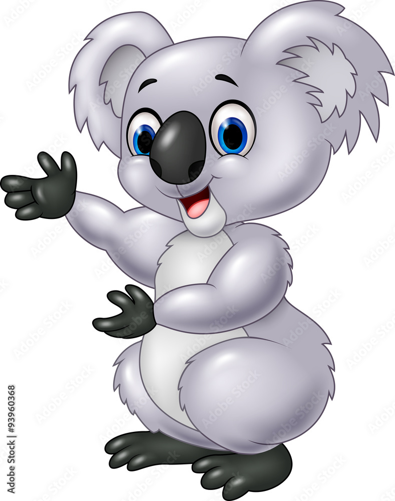 Fototapeta premium Cartoon koala presenting isolated on white background