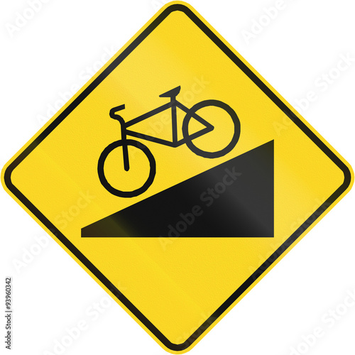 An Canadian warning traffic sign - Steep descent for cyclists. This sign is used in Quebec