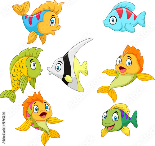 Cartoon fish collection set isolated on white background