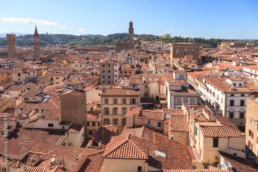 Panoramic view of city of Florence in a sunny summer morning