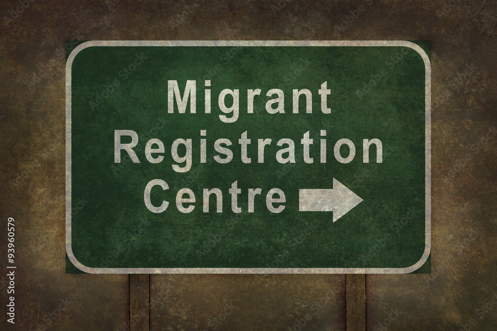 Migrant Registration Centre green roadside sign illustration