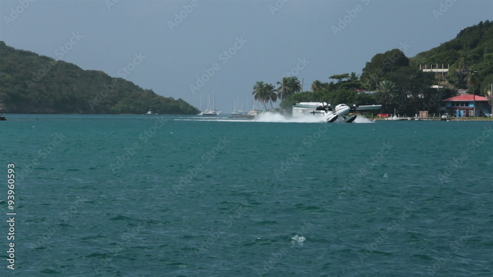 Sea Plane landing St Thomas USVI ocean bay HD 0817