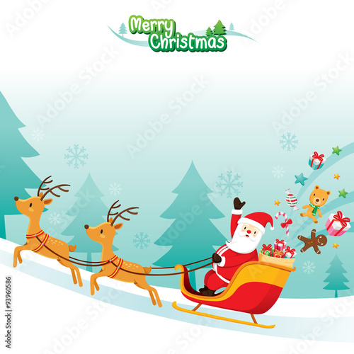 Santa Claus Riding On Sleigh, Merry Christmas, Xmas, Happy New Year, Objects, Animals, Festive, Celebrations