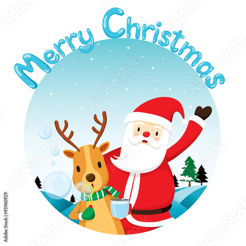 Reindeer Blowing Bubble With Santa Claus, Merry Christmas, Xmas, Happy New Year, Objects, Animals, Festive, Celebrations
