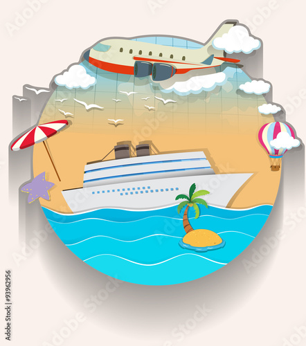 Travel theme with cruise and airplane