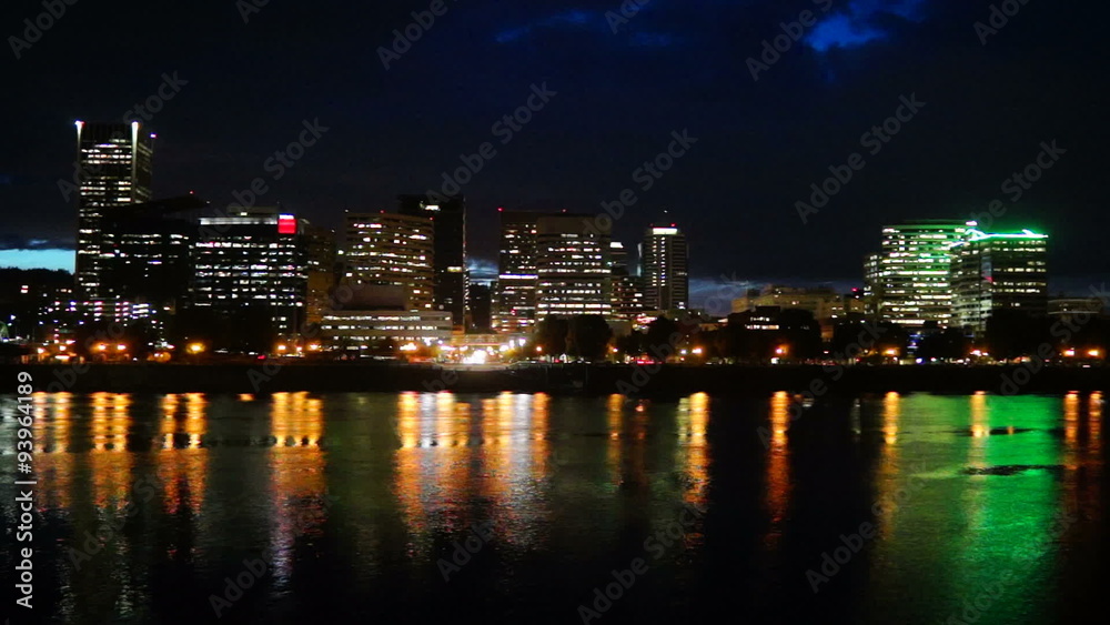 Willamette River Flows Under Portland City Skyline Willamette River Flows Under Portland City Skyline