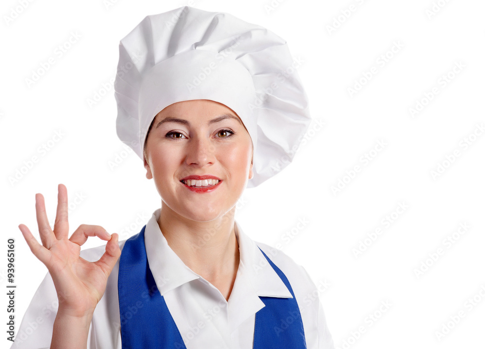 Smiling female chef isolated on a white background Smiling female chef isolated on a white background