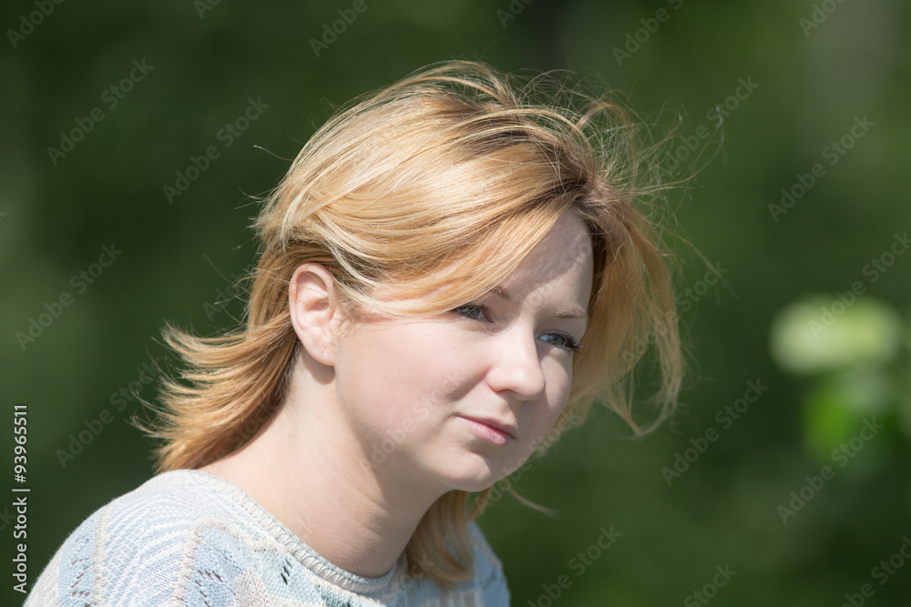 girl on green summer background girl on green summer background