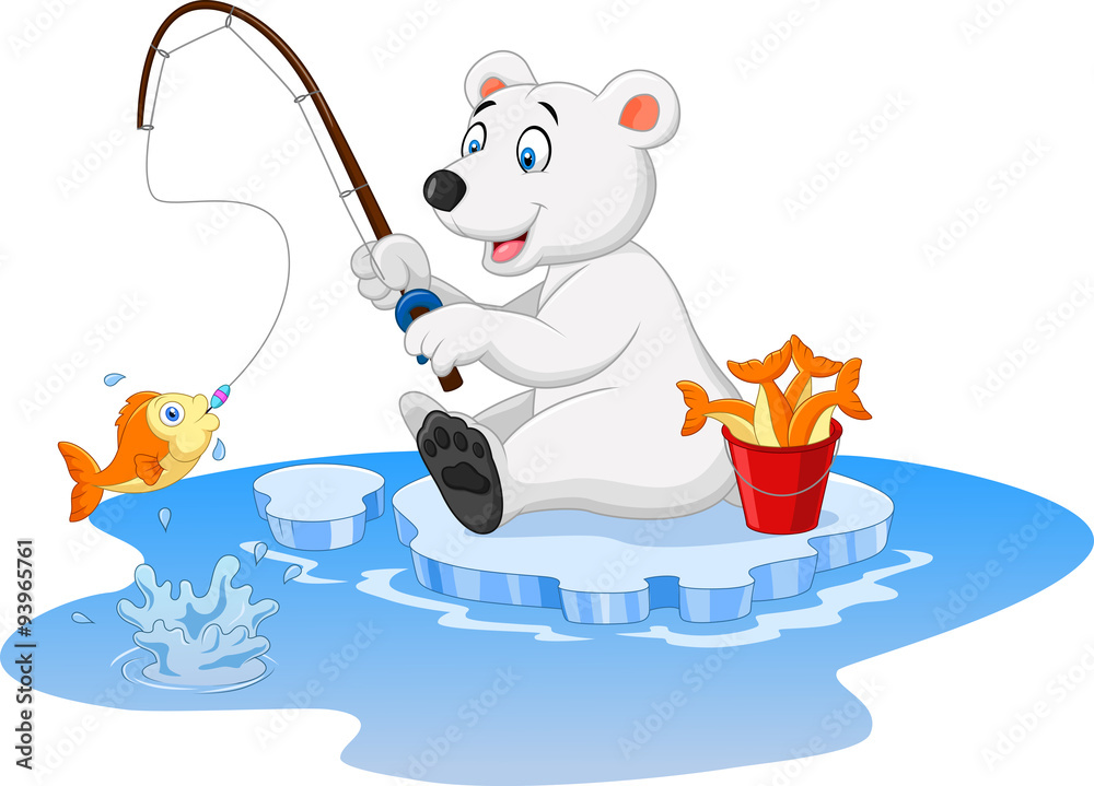 Fototapeta premium Cartoon polar bear fishing