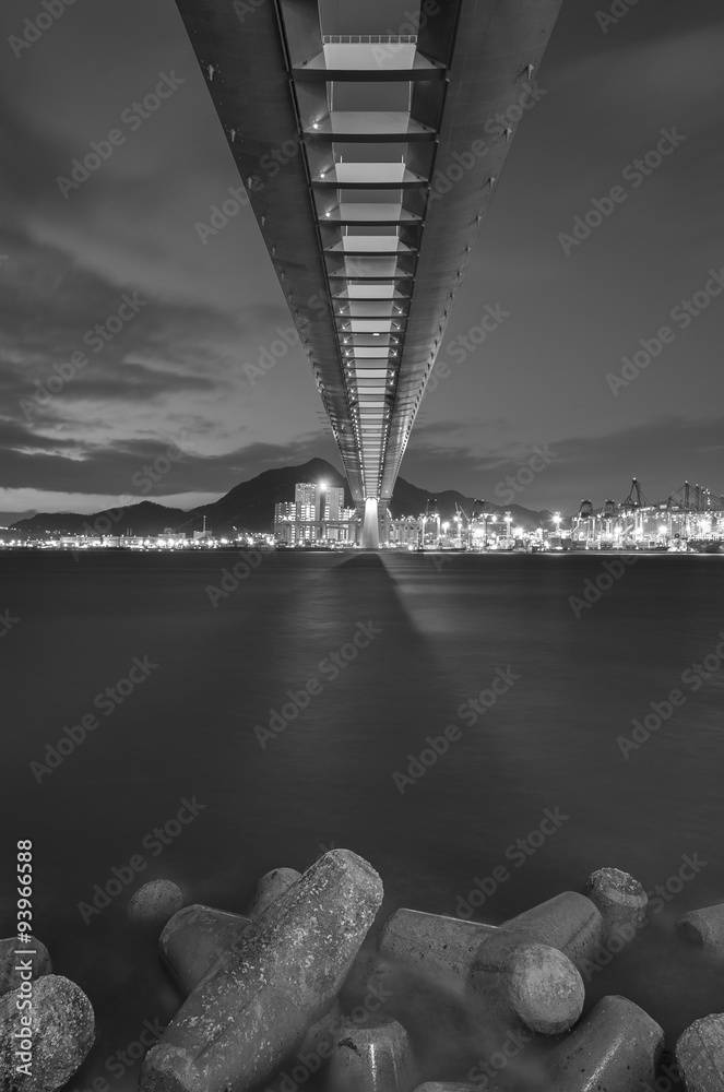 Fototapeta premium Cutterstone bridge and container port in Hong Kong