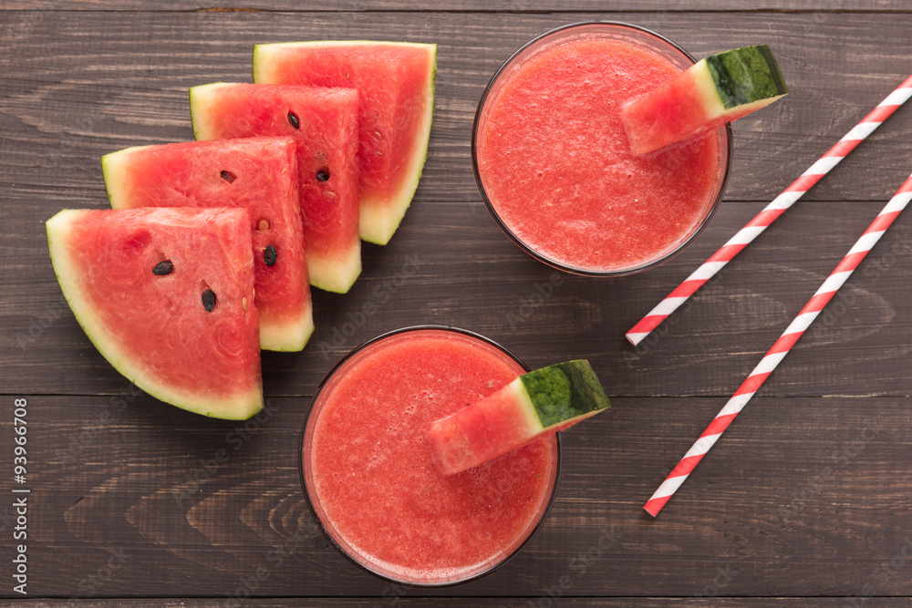 Healthy watermelon smoothie on a wood table Healthy watermelon smoothie on a wood table