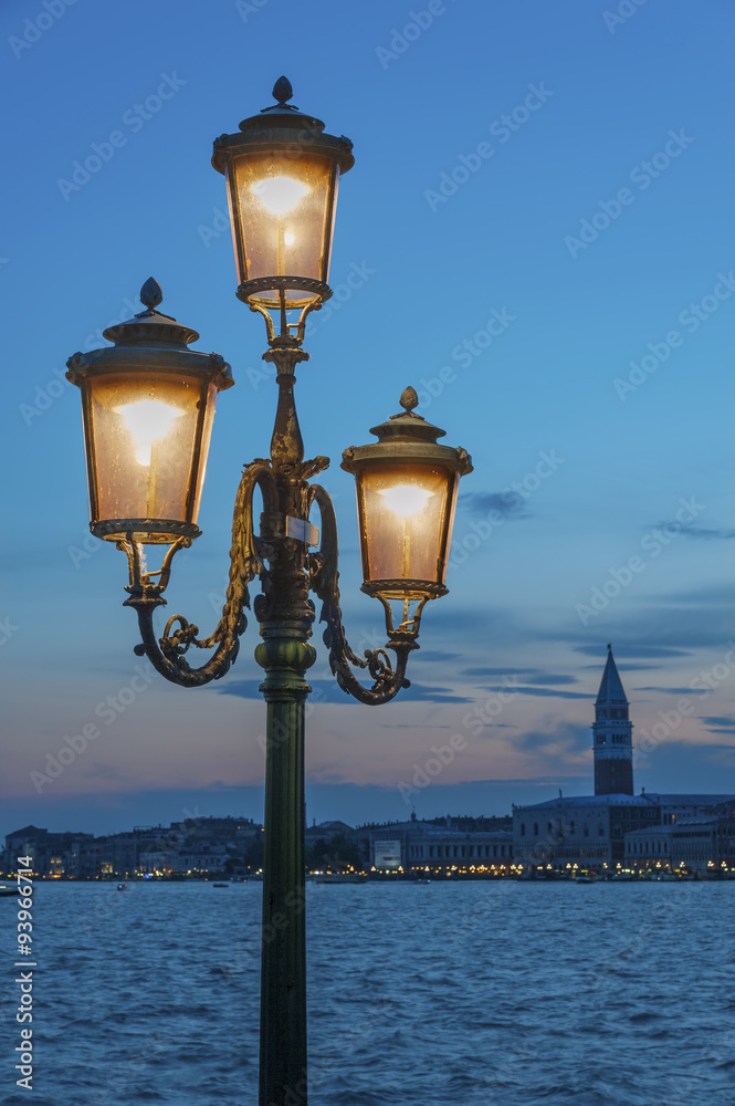 Classical street light in the lagoon of Venice, Italy