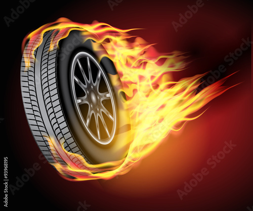Car wheel in fire