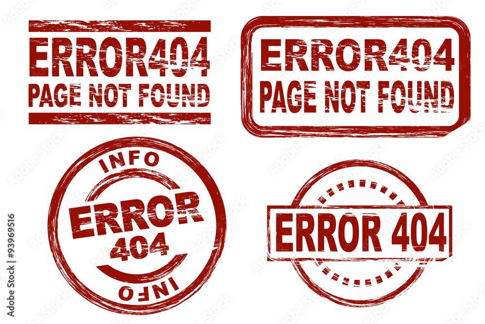 Set of stylized red stamps showing the term Error 404 Set of stylized red stamps showing the term Error 404