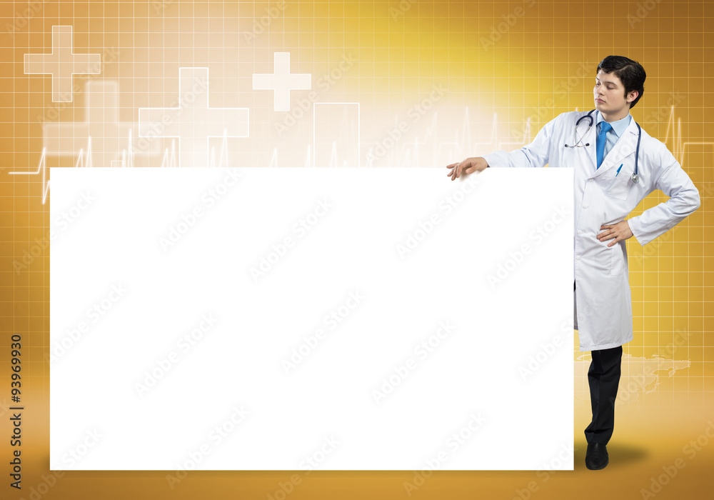 Doctor with banner Doctor with banner