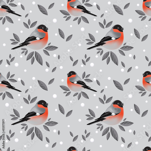 Bullfinches and snow pattern